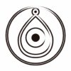 Black and white illustration of a circle and amulet with a centralized eye. Inspiredtarotpractice.com -